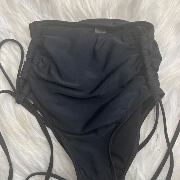 Scrunch Sides High Waist Bikini Bottoms Black Size Medium - Picture 2 of 3